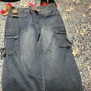 Classic Blue Wide Leg Cargo Jeans